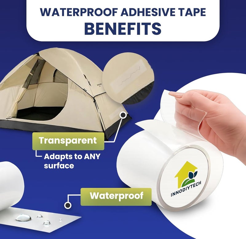 INNODIYTECH Greenhouse Tape Heavy Huty Waterproof | 3.94"W x 4.92 ft L | Transparent, Polyvinyl Chloride, Durable, Adhesive, Easy to Apply Quick Patch also aquaseal for awning tape, Pools, Boats, Camping, Tents. - Image 3